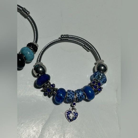 Chic Blue and Silver Charm Bracelet Set - Picture 2 of 3